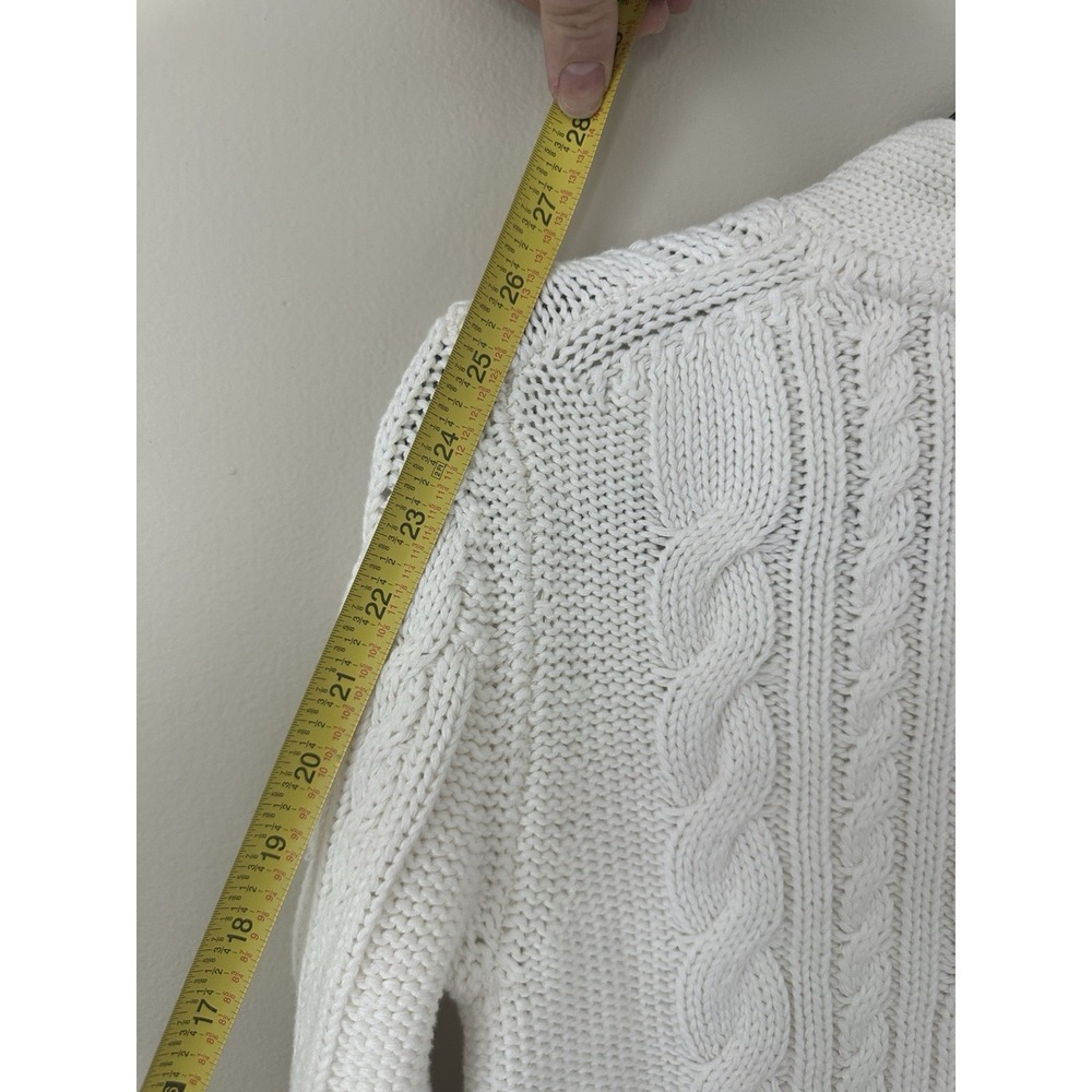 VTG LL Bean Heavy Cable Knit Nordic 100% Cotton Cable Knit Cardigan White - Picture 15 of 15